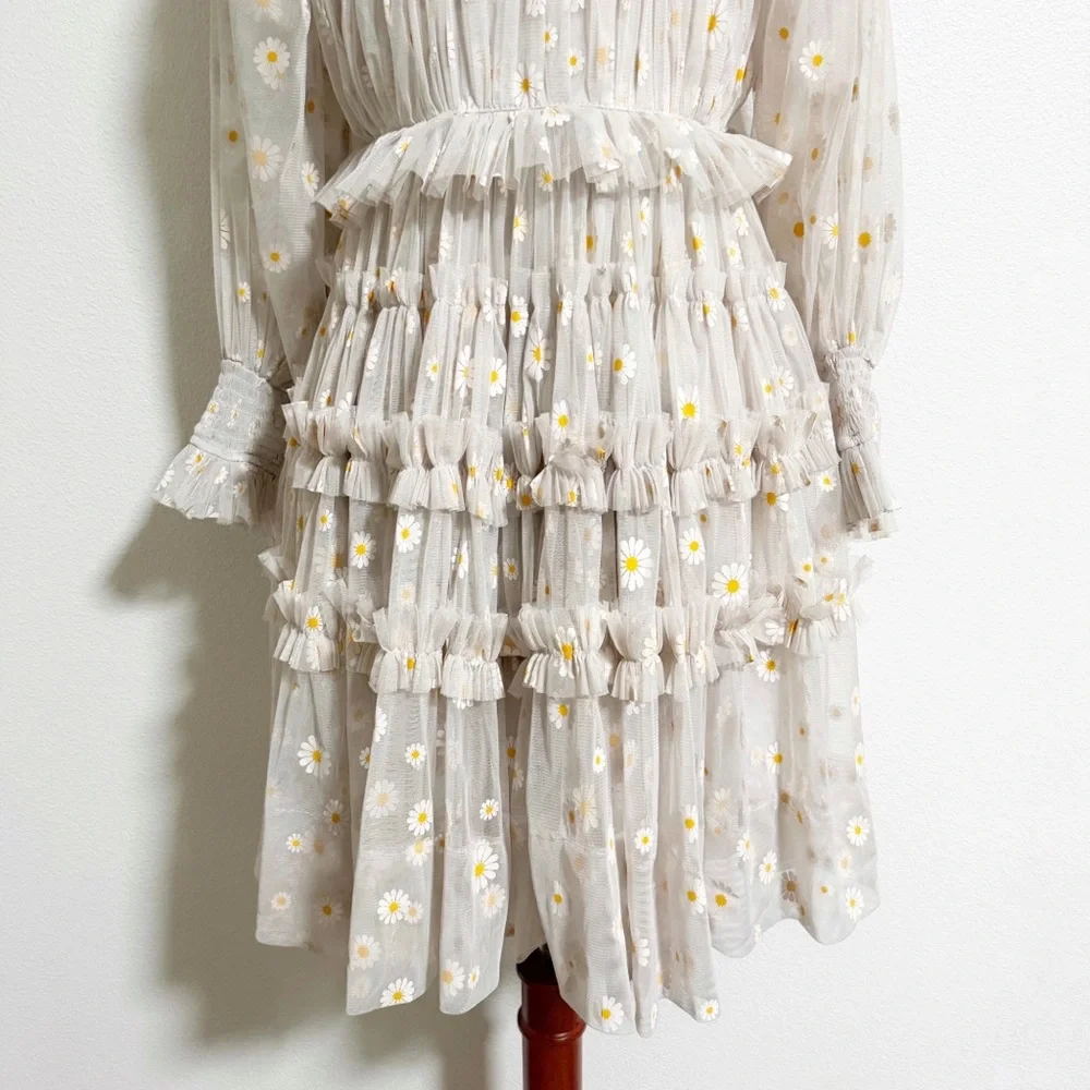 Lace & Beads Tulle Daisy Tiered Mini Dress - Picture 7 of 14